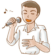 発声を生かして歌う男性