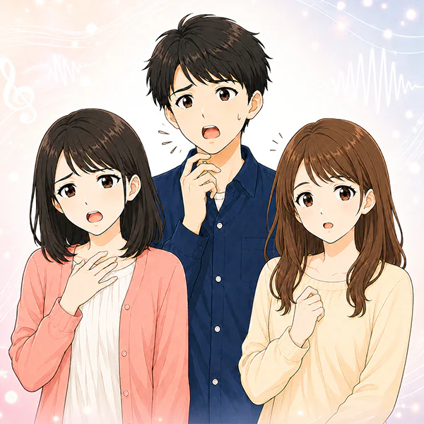 高音でつまずく生徒さんたちのイラスト